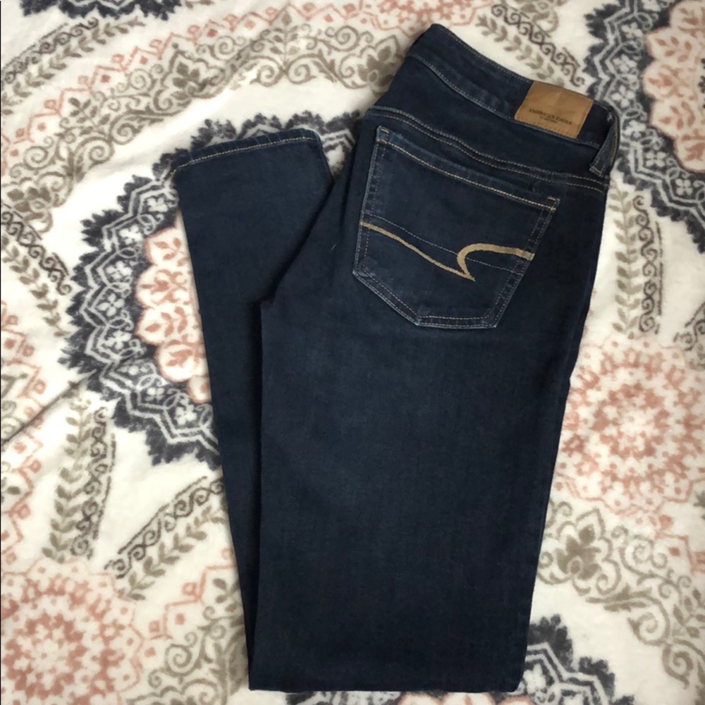 AE dark washed skinny jeans